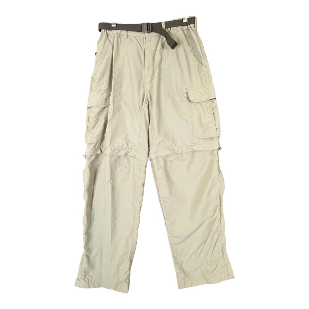 REI Convertible Belted Pants Men M L29.5 Zip Off Cargo Hiking Nylon Beige